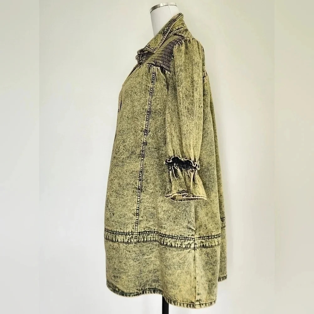 New! || FREE PEOPLE || Vanessa dress/tunic, Sz Small, Acid Washed, Yellow Rinse - Picture 6 of 9